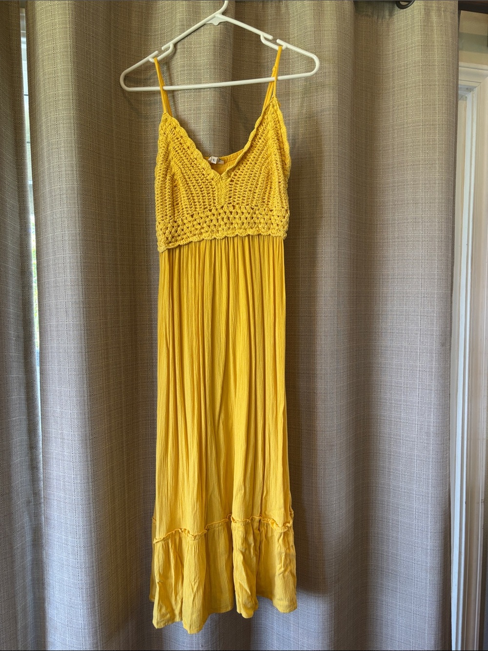 Yellow Crochet Bodice Maxi Dress size Large - Picture 1 of 4